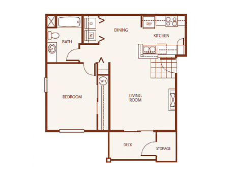 Floor plan for 1 bed, 1 bath, 786 sqft